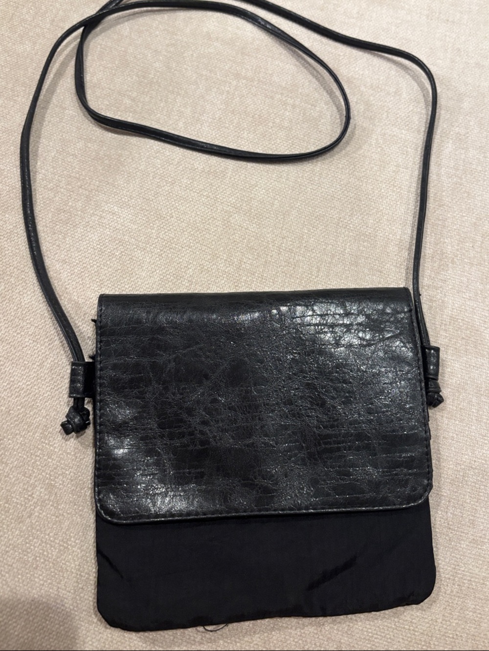 Urban Oxide Sleek Black Leather-Trim Crossbody Bag